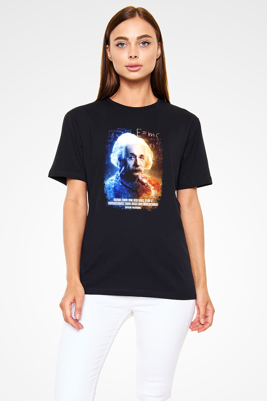 Albert Alıntı Baskılı Unisex Siyah Tişört - Tshirt