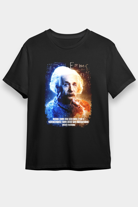 Albert Alıntı Baskılı Unisex Siyah Tişört - Tshirt