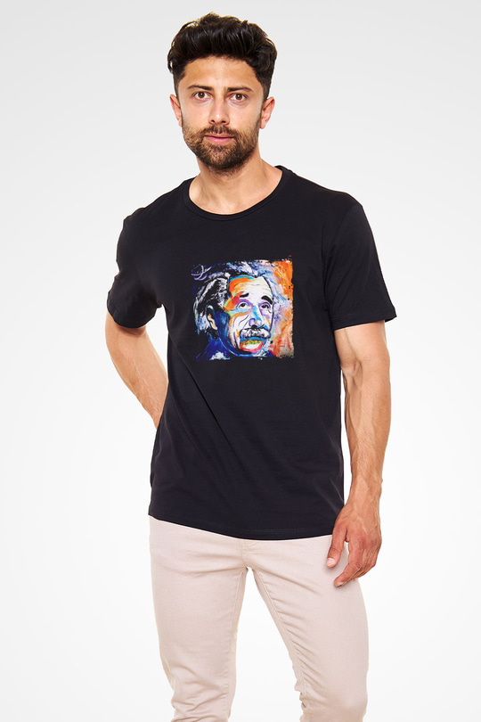 Albert Einstein Baskılı Unisex Siyah Tişört