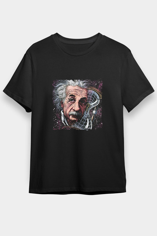 Albert Einstein Baskılı Unisex Siyah Tişört