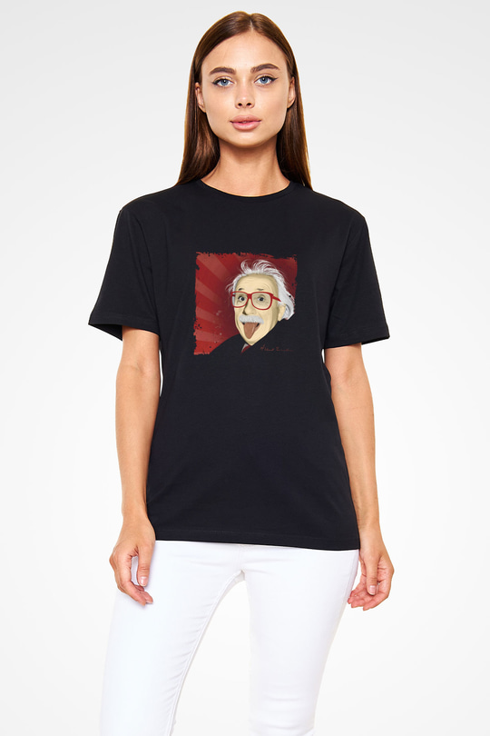 Albert Einstein Baskılı Unisex Siyah Tişört