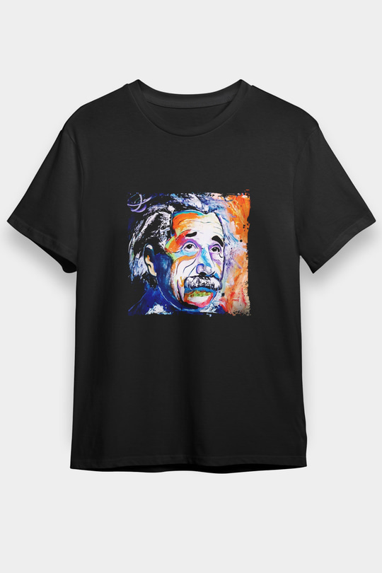 Albert Einstein Baskılı Unisex Siyah Tişört
