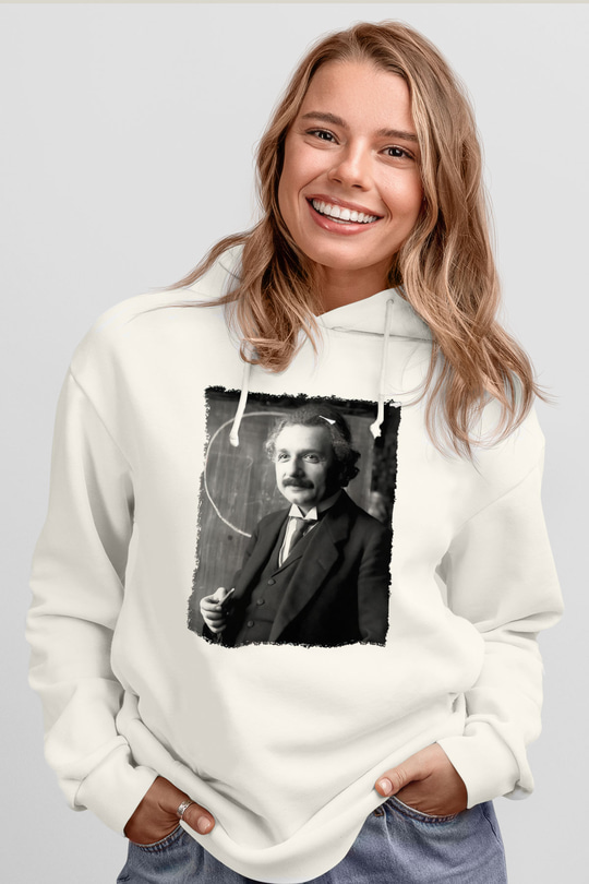 Albert Einstein Beyaz Unisex Kapüşonlu Sweatshirt