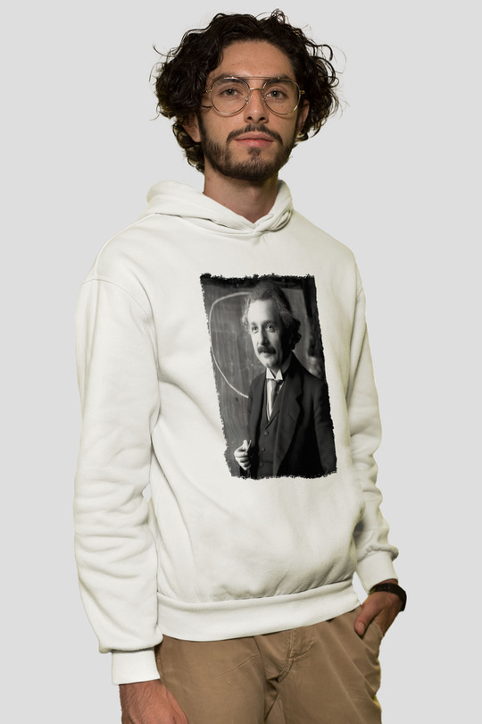 Albert Einstein Beyaz Unisex Kapüşonlu Sweatshirt