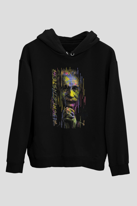 Albert Einstein Fotoğraf Baskılı Unisex Siyah Hoodie