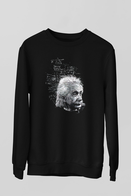 Albert Einstein Kuantum Mekaniği Baskılı Unisex Siyah Sweatshirt