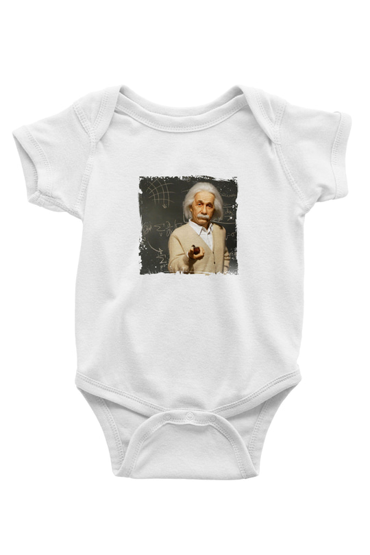 Albert Einstein Unisex Baskılı Beyaz Bebek Body - Zıbın