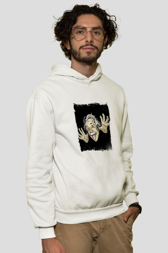 Albert Einstein Unisex Baskılı Beyaz Kapüşonlu Sweatshirt