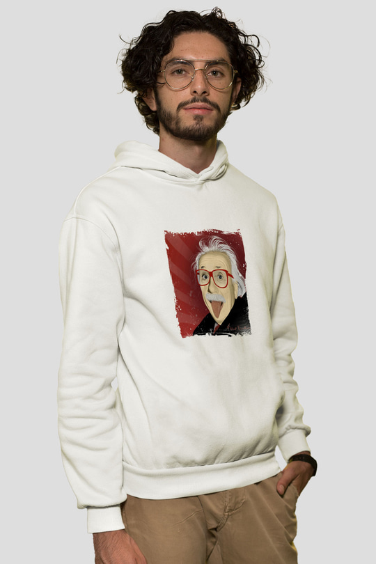 Albert Einstein Unisex Baskılı Beyaz Kapüşonlu Sweatshirt