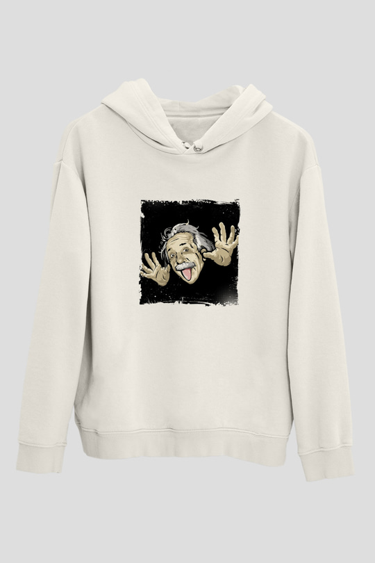 Albert Einstein Unisex Baskılı Beyaz Kapüşonlu Sweatshirt