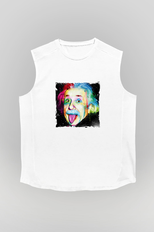 Albert Einstein Unisex Baskılı Beyaz Kolsuz Tişört