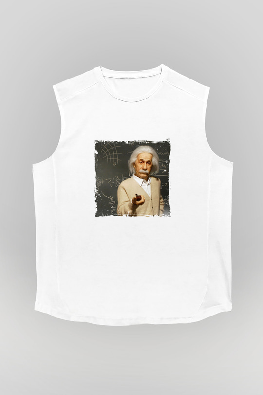 Albert Einstein Unisex Baskılı Beyaz Kolsuz Tişört