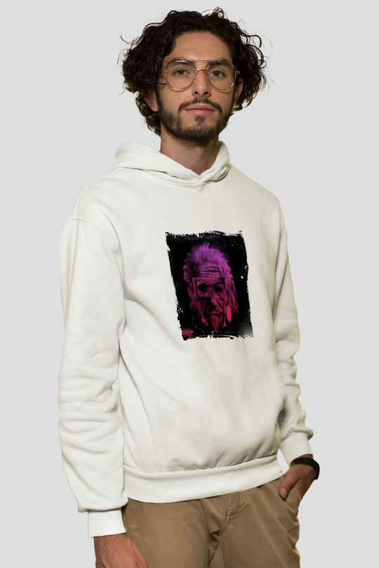 Albert Einstein Unisex Baskılı Beyaz Kapüşonlu Sweatshirt