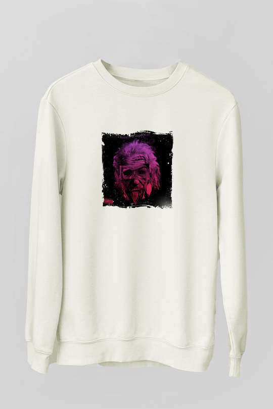 Albert Einstein Unisex Baskılı Beyaz Sweatshirt