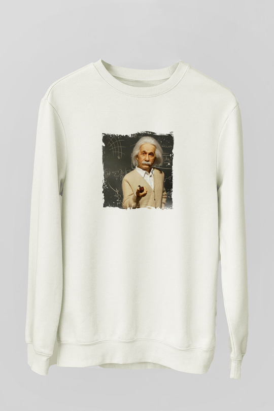 Albert Einstein Unisex Baskılı Beyaz Sweatshirt