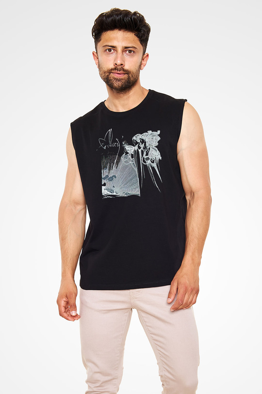 Alcest Baskılı Unisex Siyah Kolsuz Tişört - Tshirt