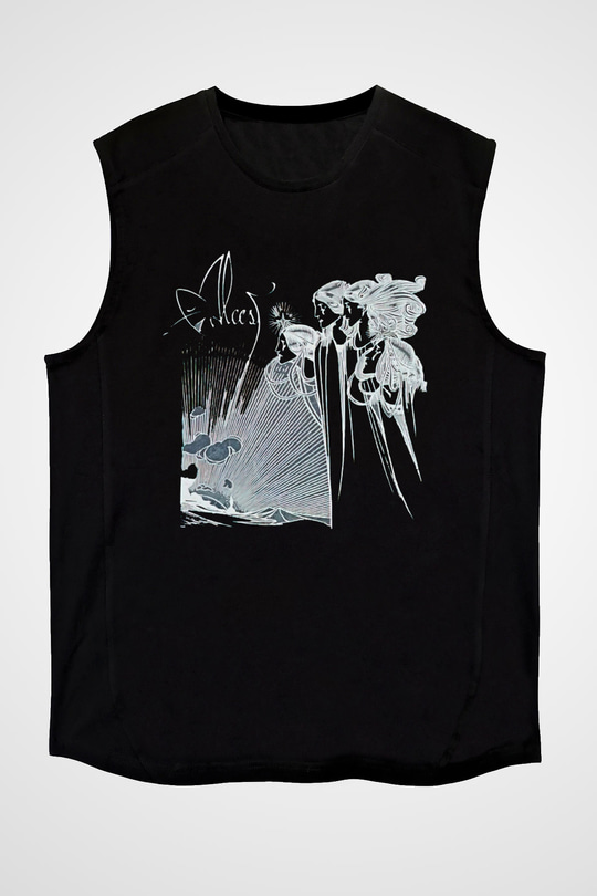 Alcest Baskılı Unisex Siyah Kolsuz Tişört - Tshirt