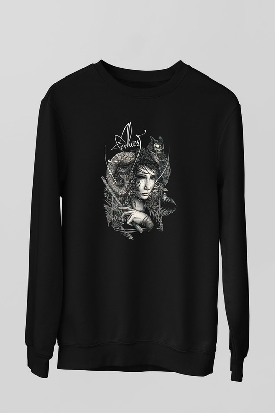 Alcest Baskılı Unisex Siyah Sweatshirt