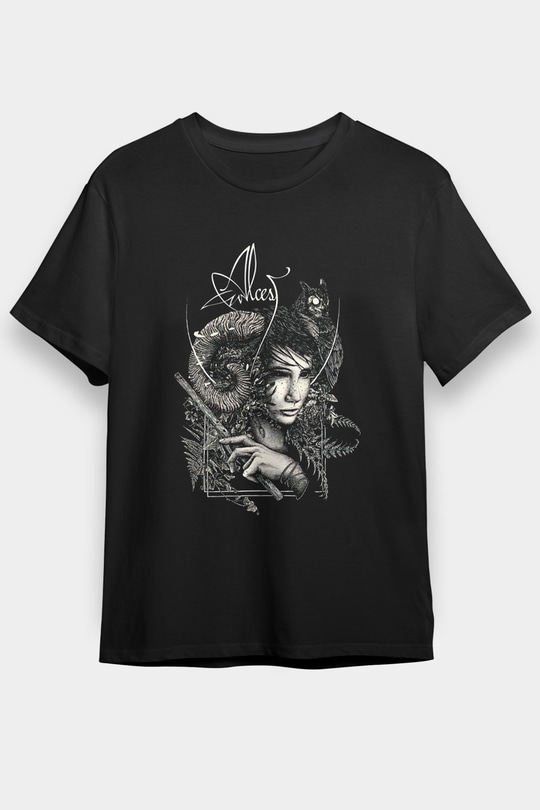 Alcest Baskılı Unisex Siyah Tişört - Tshirt