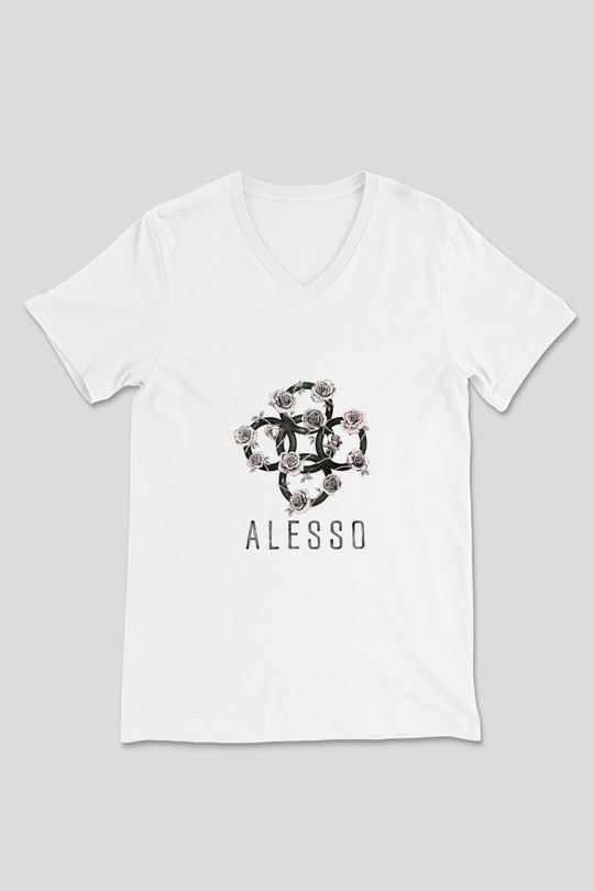 Alesso Baskılı Beyaz V Yaka Unisex Tişört