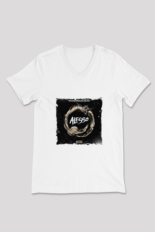 Alesso Baskılı Beyaz V Yaka Unisex Tişört