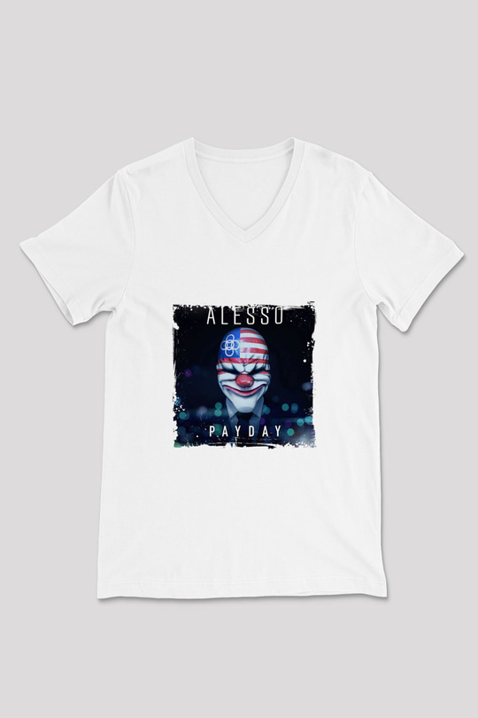 Alesso Baskılı Beyaz V Yaka Unisex Tişört