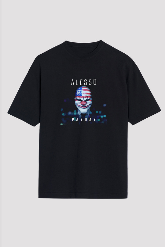 Alesso Baskılı Unisex Oversize Siyah Tişört