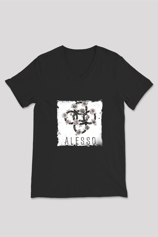Alesso Baskılı Unisex Siyah V Yaka Tişört
