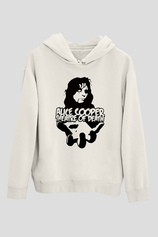 Alice Cooper Beyaz Unisex Kapşonlu Sweatshirt
