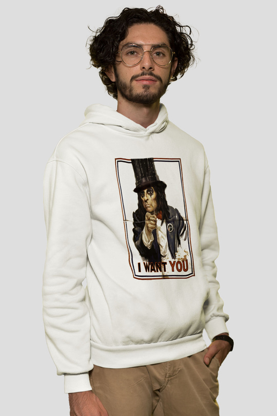 Alice Cooper Beyaz Unisex Kapşonlu Sweatshirt