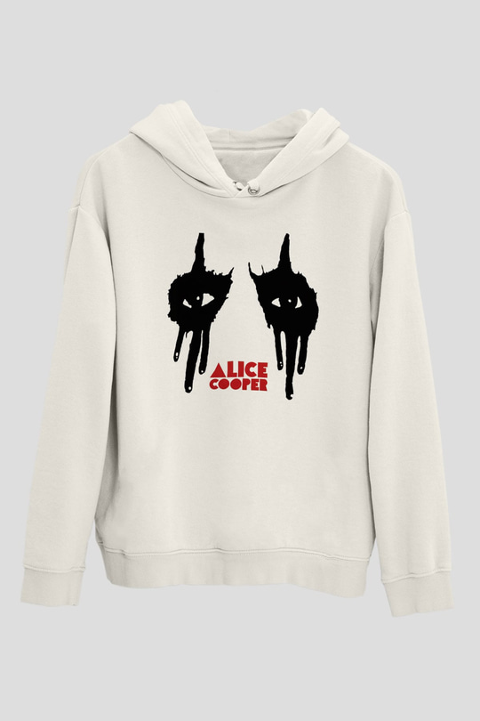 Alice Cooper Beyaz Unisex Kapşonlu Sweatshirt