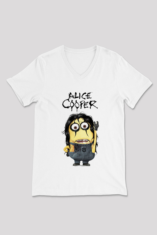 Alice Cooper Beyaz Unisex V Yaka Tişört T-Shirt