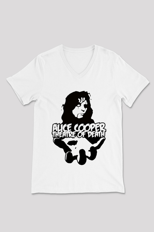 Alice Cooper Beyaz Unisex V Yaka Tişört T-Shirt