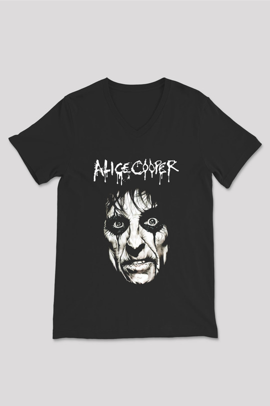 Alice Cooper Siyah Unisex V Yaka Tişört T-Shirt