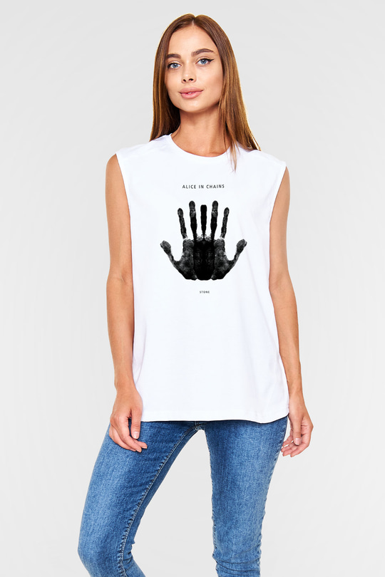 Alice in Chains Baskılı Unisex Beyaz Kolsuz Tişört