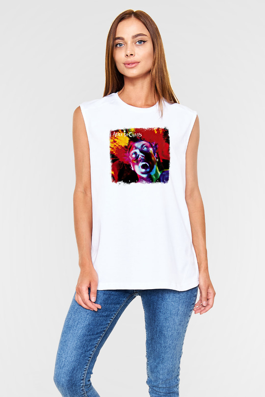 Alice in Chains Baskılı Unisex Beyaz Kolsuz Tişört