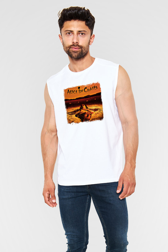 Alice in Chains Baskılı Unisex Beyaz Kolsuz Tişört
