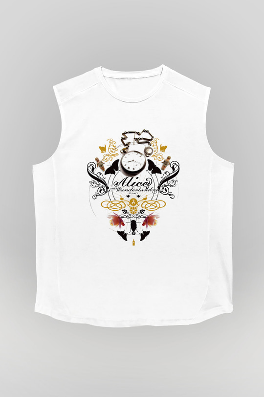 Alice in Wonderland Beyaz Unisex Kolsuz Tişört