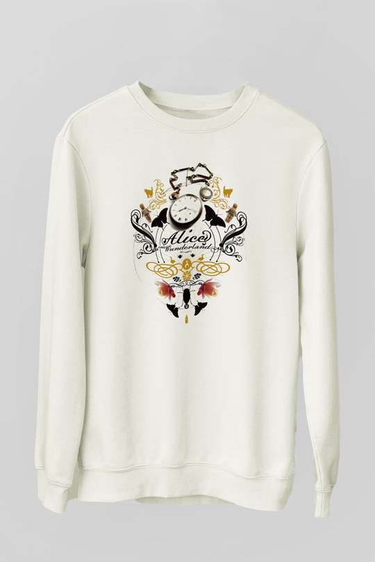 Alice in Wonderland Beyaz Unisex Sweatshirt
