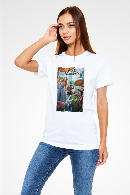 Alice in Wonderland Beyaz Unisex Tişört T-Shirt