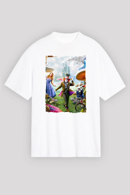 Alice in Wonderland Beyaz Oversize Tişört Oversize T-shirt