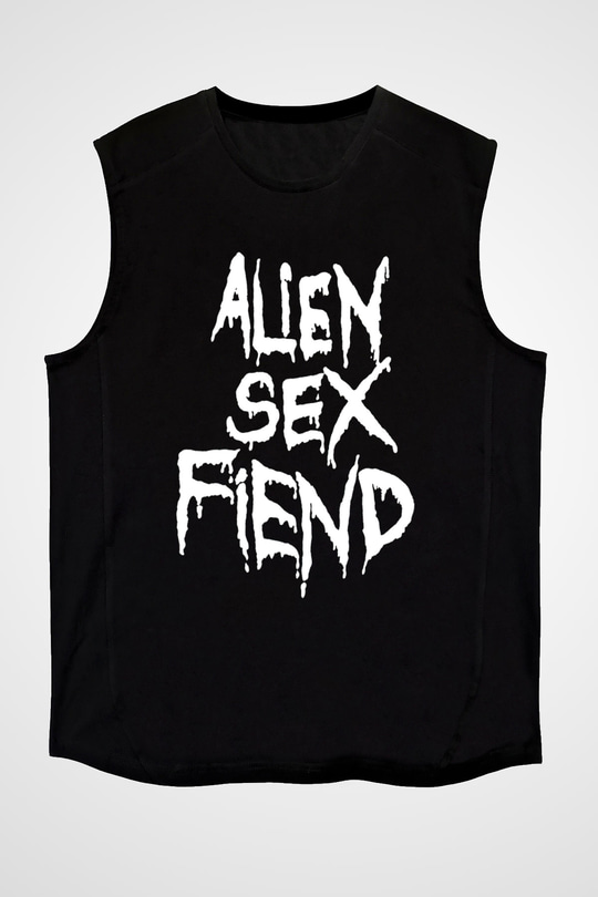 Alien Sex Fiend Baskılı Unisex Siyah Kolsuz Tişört - Tshirt