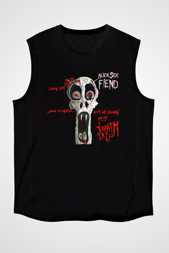Alien Sex Fiend Baskılı Unisex Siyah Kolsuz Tişört - Tshirt