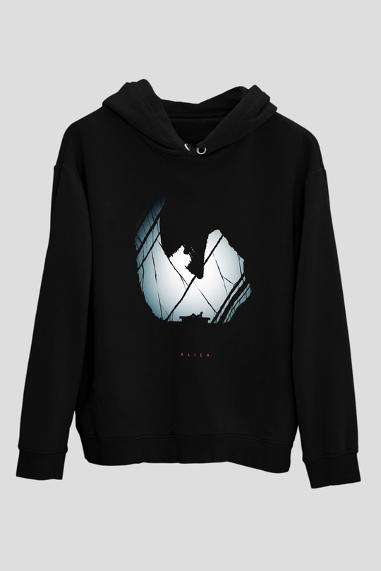 Alien Siyah Unisex Kapşonlu Sweatshirt