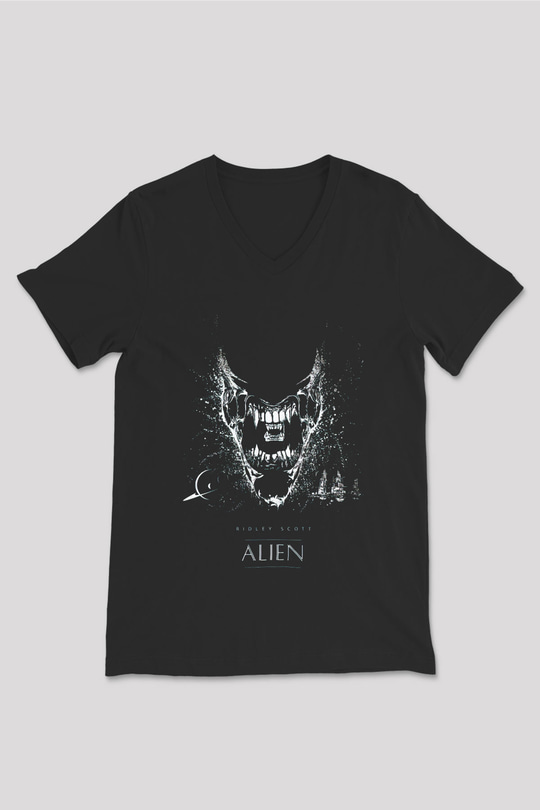Alien Siyah Unisex V Yaka Tişört