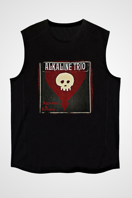 Alkaline Trio Baskılı Unisex Siyah Kolsuz Tişört