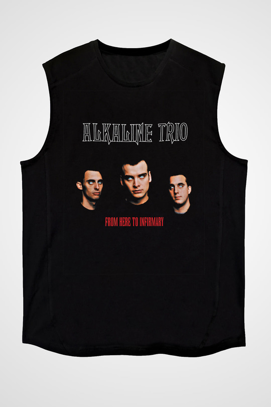 Alkaline Trio Baskılı Unisex Siyah Kolsuz Tişört