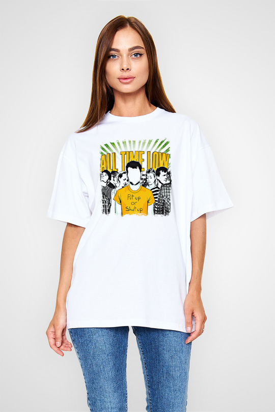 All Time Low Baskılı Unisex Beyaz Oversize Tişört