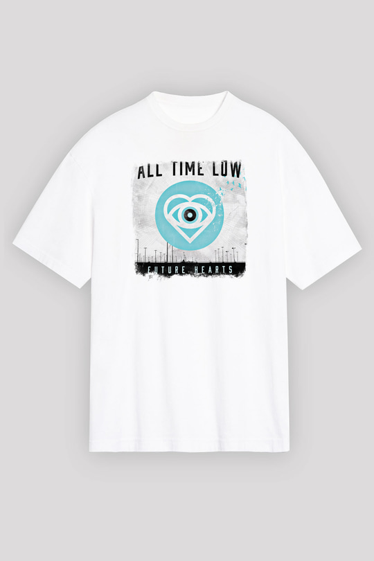 All Time Low Baskılı Unisex Beyaz Oversize Tişört