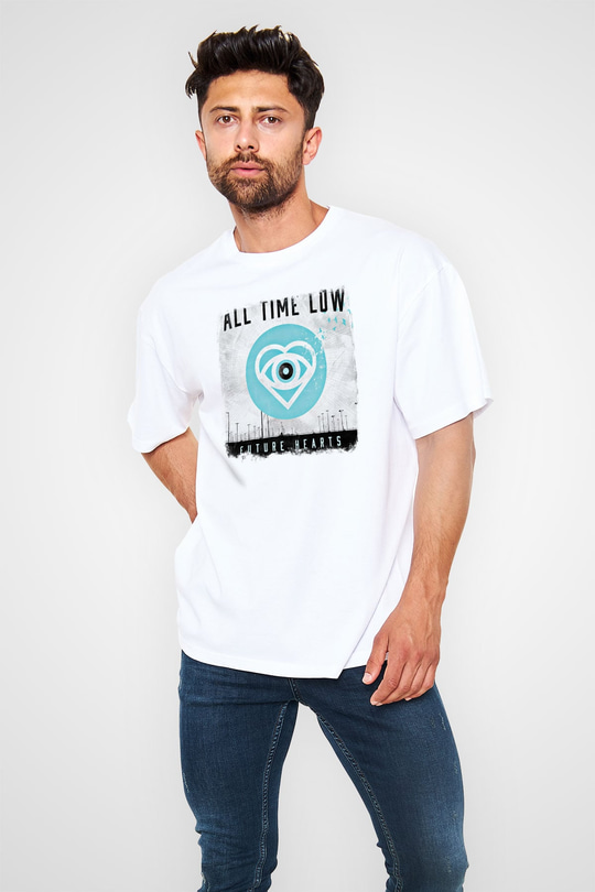 All Time Low Baskılı Unisex Beyaz Oversize Tişört